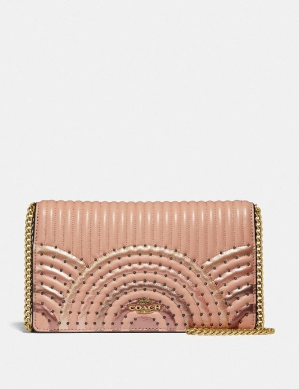 Callie Foldover Chain Clutch With Colorblock Deco Quilting and Rivets