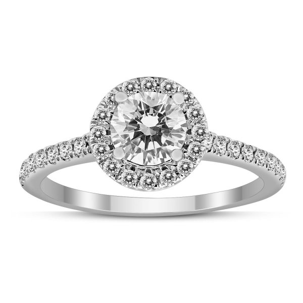 Signature Quality (H-I Color, SI1-SI2 Clarity) 1 Carat TW Diamond Halo Ring in 14K White Gold