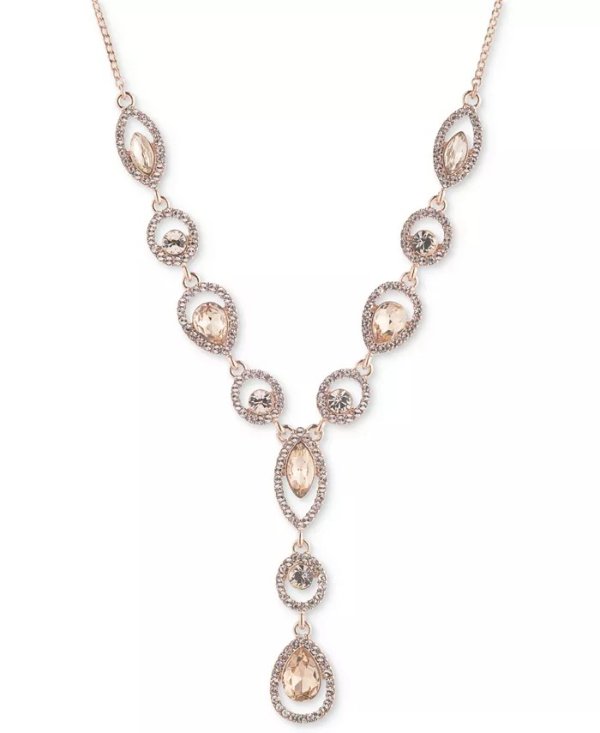 Rose Gold-Tone Crystal Halo Lariat Necklace, 16" + 3" extender
