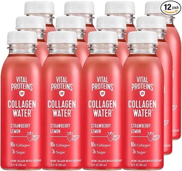 Collagen Water™, 10g of Collagen per Bottle, Made with Real Fruit Juice, Dairy & Gluten Free - Strawberry Lemon, 12 Pack