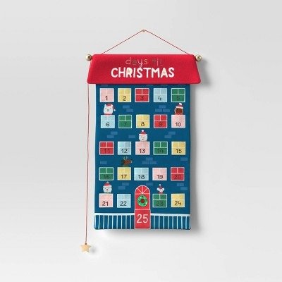 21" Fabric 'Days 'til Christmas' Hanging Advent Calendar Blue/Red - Wondershop™