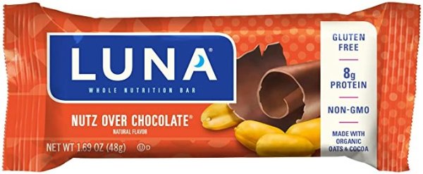 LUNA BAR - Gluten Free Bars - Nutz Over Chocolate Flavor - (1.69 Ounce Snack Bars, 15 Count)