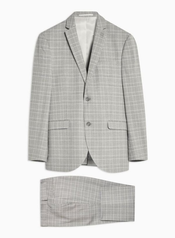 2 Piece Gray Regular Fit Check Suit With Notch Lapels