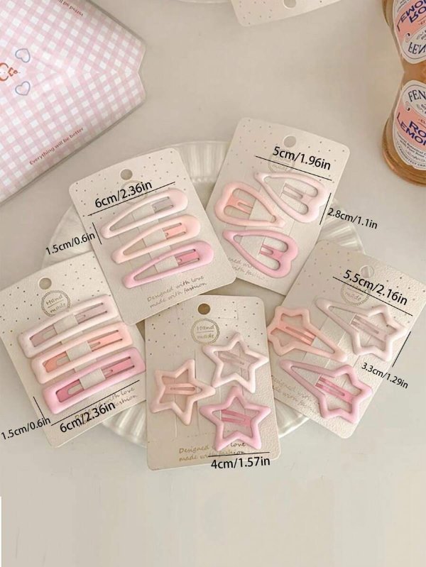 15pcs Pink Hair Clips, Including Heart & Star Shaped Bobby Pins And Gradient Matte Hairpins, Suitable For Daily Use (Also Sold Separately)