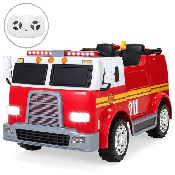 12V Kids Police Fire Engine Ride-On Truck w/ Remote Control, Water Hose