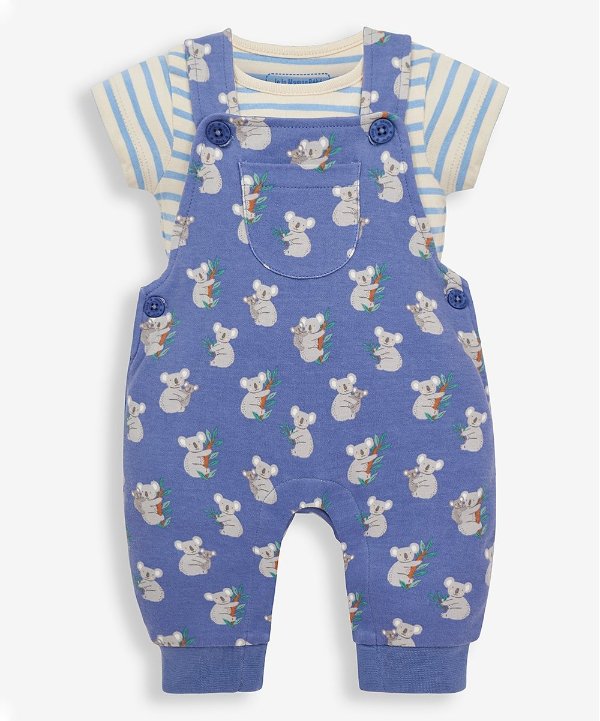 Blue Koala Shortalls & Cream Stripe Bodysuit - Newborn & Infant