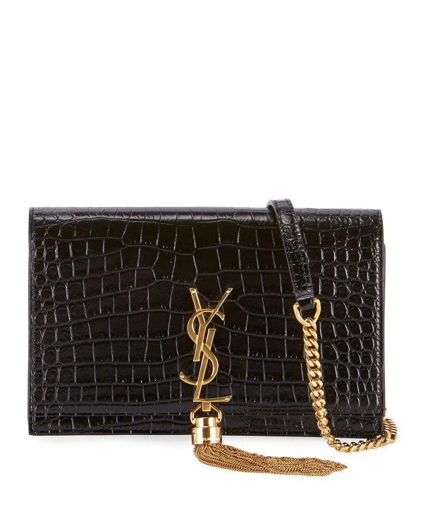 Kate Monogram YSL Tassel Croco Wallet on Chain Bag - Golden Hardware