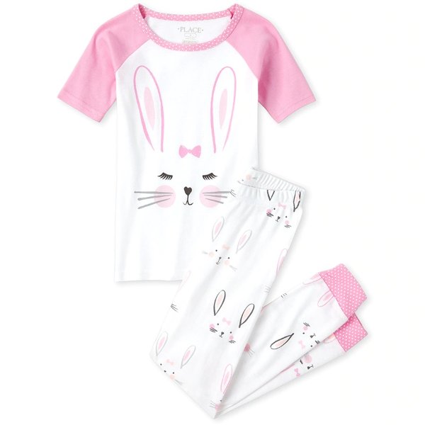 Girls Mommy And Me Bunny Matching Snug Fit Cotton Pajamas