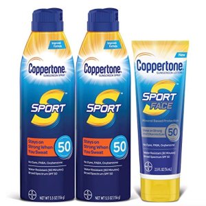 on Coppertone SPORT SPF 50 Sunscreen Spray + SPORT Face SPF 50 Mineral Based Sunscreen Lotion Multipack @ Amazon