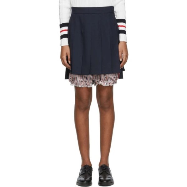 - Navy Lace-Trimmed Bloomer Classic Pleated Miniskirt