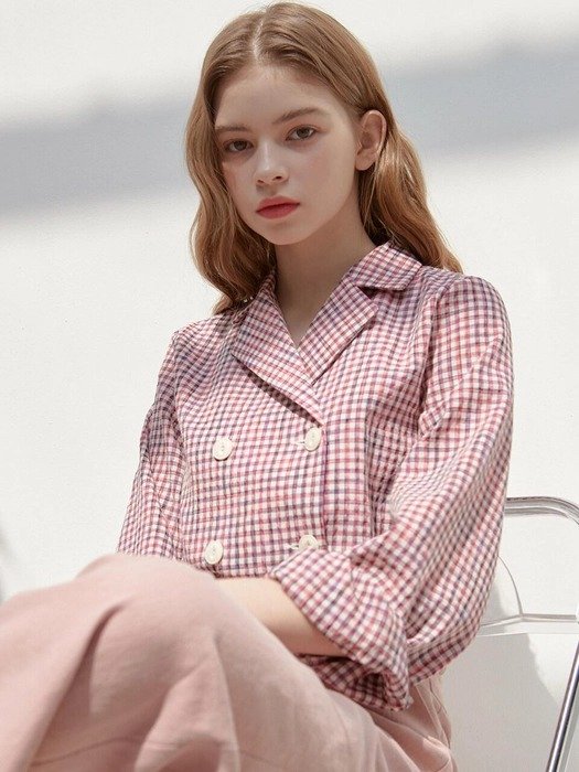Gingham check double blouse