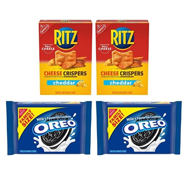 OREO Original Flavor Chocolate Sandwich Cookies & RITZ Cheddar Flavor Cheese Crispers Chips Variety Pack, 4 Packs