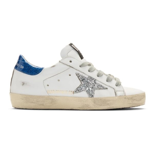 - SSENSE Exclusive White & Blue Glitter Superstar Sneakers