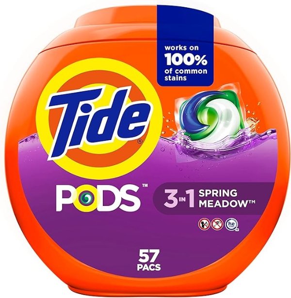 PODS Laundry Detergent Soap Pacs, HE Compatible, 57 ct, Powerful 3-in-1 Clean, Spring Meadow