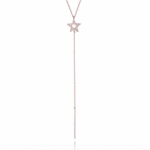 Lariat Star Necklace in Rose Gold