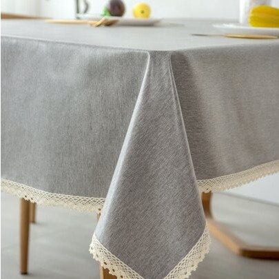 1pc Grey Tablecloth, Modern Polyester Guipure Lace Trim Waterproof Decorative Fabric Table Cover For Dining Table