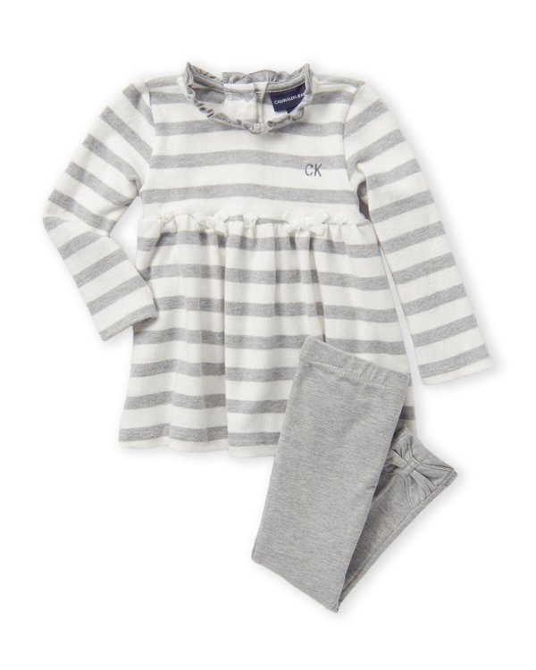 (Infant Girls) Two-Piece Long Sleeve Stripe Dress & Sweatpants Set