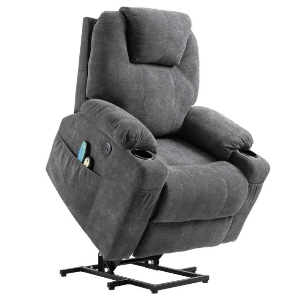 Power Lift Chair Electric Recliner For Elderly Heated Vibration Massage Soft Fabric Recliner Chair 