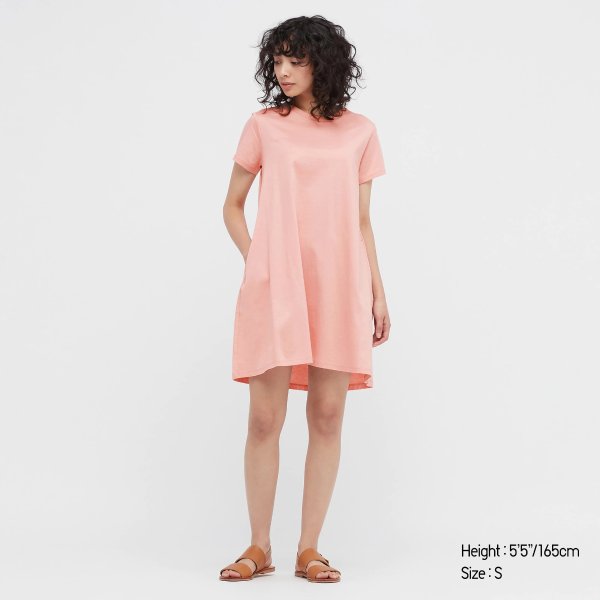 Mercerized Cotton Short-Sleeve Mini Dress
