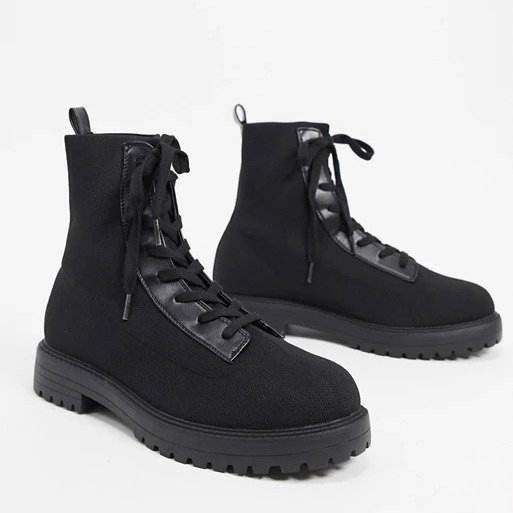 Wide Fit Arrow knitted lace up ankle boots in black | ASOS