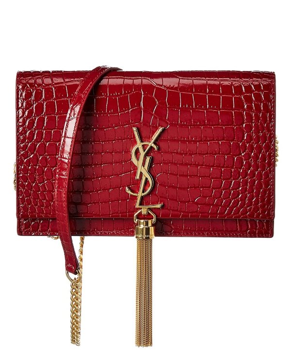 Kate Tassel Croc-Embossed Leather Wallet On Chain