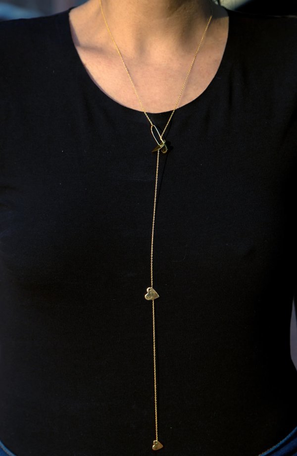 Diamond Heart Safety Pin Lariat Necklace