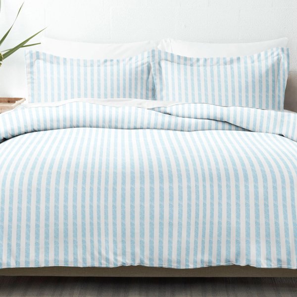 Home Spun Premium Ultra Soft 3-Piece Rugged Stripes Duvet Cover Full/Queen Set - Light Blue