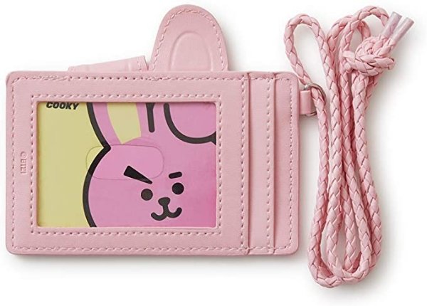Cooky Character Badge Holder ID Card Wallet with Lanyard for Office School, Pink