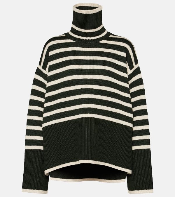 Striped wool and cotton turtleneck sweater