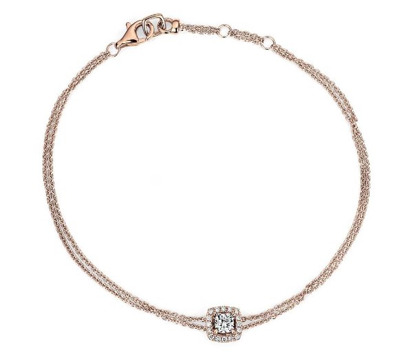 Cushion-Cut Diamond Halo Bracelet in 14k Rose Gold (1/3 ct. tw.) | Blue Nile
