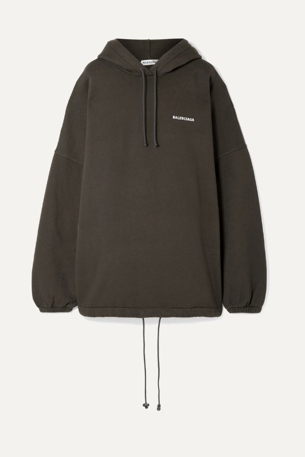 Oversized embroidered cotton-blend fleece hoodie