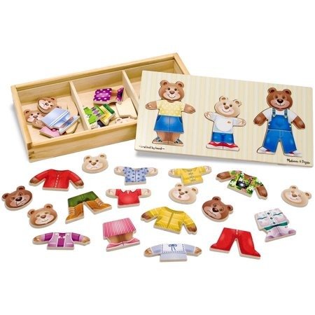Mix 'n Match Wooden Bear Family Dress-Up Puzzle with Storage Case, 45pc