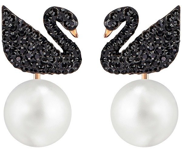 iconic Swan Pierced Earring Jackets, Black, Rose Gold Plating