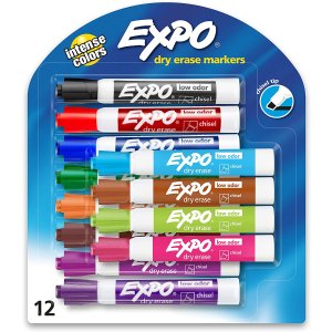 $9.24 Amazon.com : EXPO Low Odor Dry Erase Markers, Chisel Tip, Assorted Colors, 12 Count : Office Products