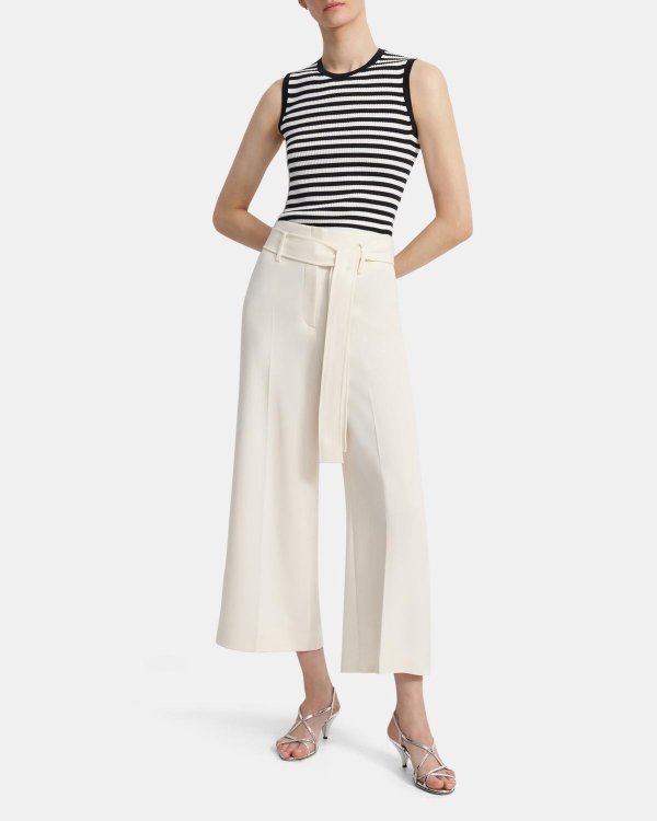 Belted Cropped Pant in Crepe
