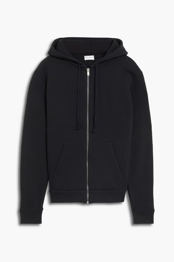 Printed French cotton-terry zip-up hoodie