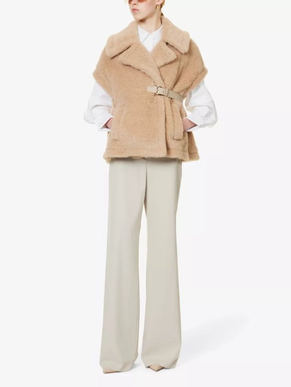 Sleeveless notch-lapels wool, cashmere and silk-blend cape