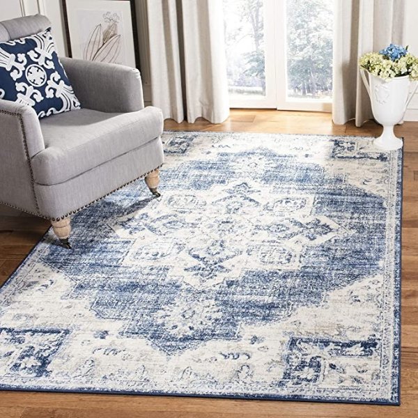 Brentwood Collection BNT865A Area Rug, 3' x 5', Ivory/Navy