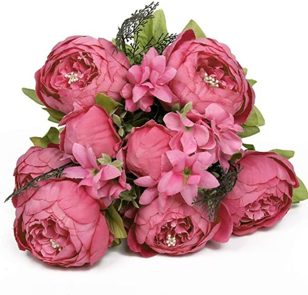 Flojery Silk Peony Bouquet Vintage Artificial Peonies Flower for Home Wedding Party Decor (1pcs, Spring Light Rose Pink)