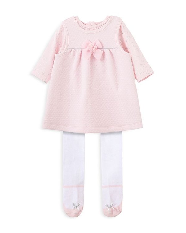 Girls' Printed Top, Quilted Jumper & Tights Set - Baby