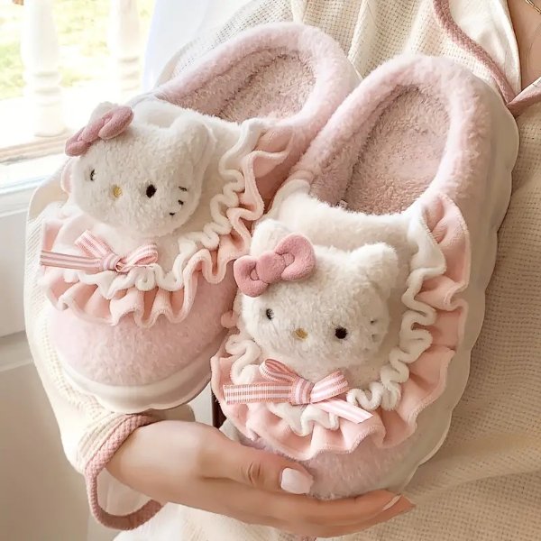 Cute Cartoon Sanrio Kulomi Novelty Slippers, Hellokitty & Melody Kawaii Soft Fuzzy Home Slippers, Plush Cozy Shoes