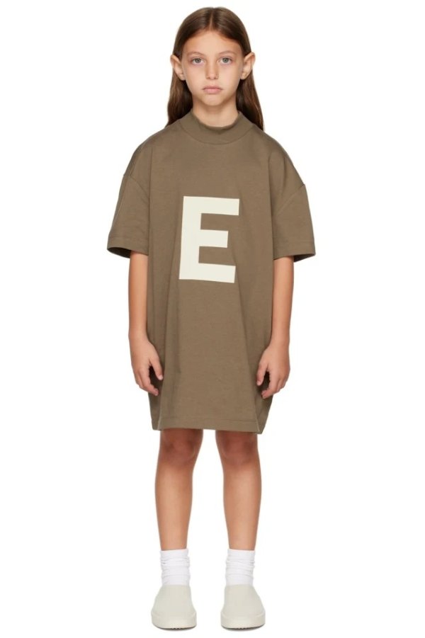 Kids Brown 'E' T-Shirt Dress