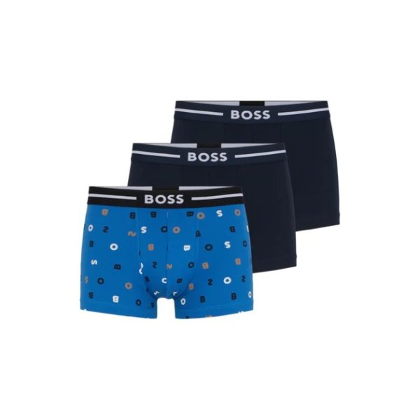 three pack of stretch-cotton trunks with logo waistbands