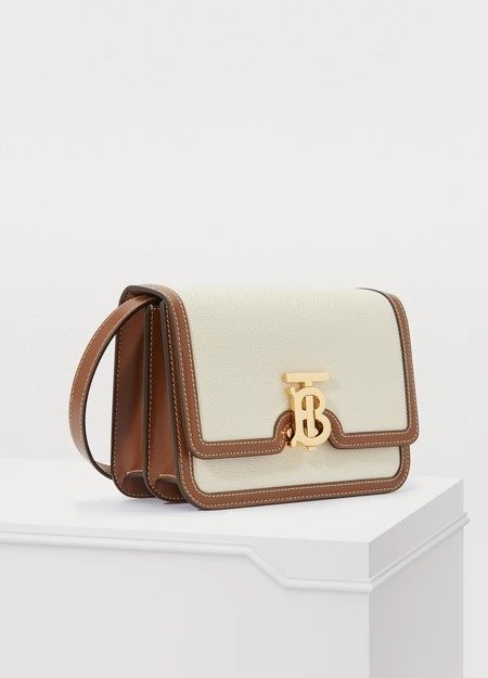 Small Two-tone Canvas and Leather TB Bag