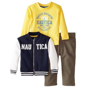 Nautica Baby Boys' 3 Piece Set Fleece Long Sleeve Tee Twill Pant