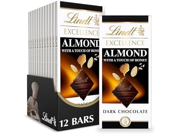 EXCELLENCE Almond with a Touch of Honey Dark Chocolate Bar 3.5 oz. Bar (12 Pack)