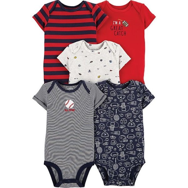 ® 5-Pack Sports Bodysuits in Red/Navy | buybuy BABY