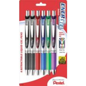 Pentel EnerGel Deluxe RTX Gel Ink Pens, 0.7 Millimeter Metal Tip, Assorted Colors, 6 Pack