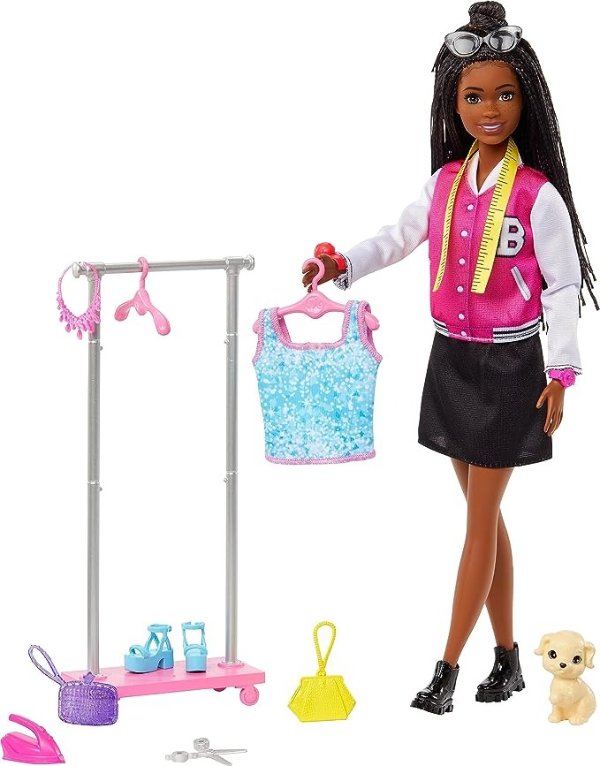 On-set Stylist Doll & 14 Accessories, Brooklyn Doll with Garment Rack, Top, Fashion Pieces, Puppy & More