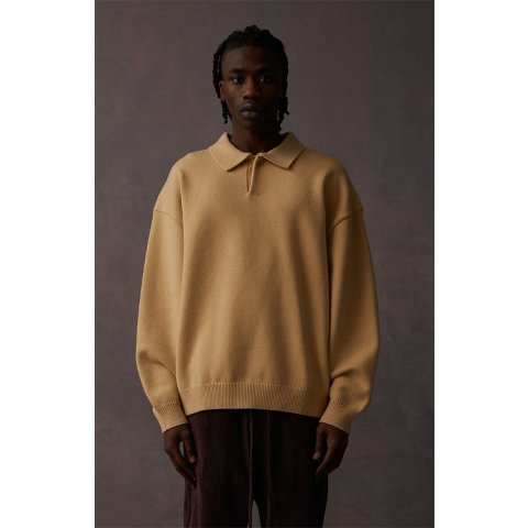 EssentialsSand Long Sleeve Polo Sweater | PacSun